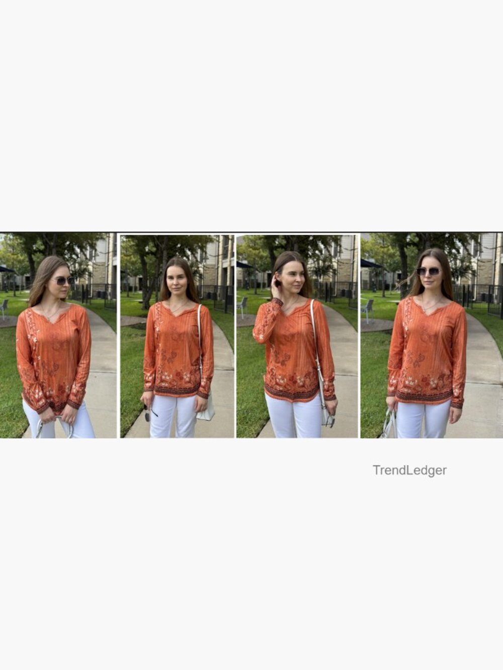 Long Sleeve V-Neck Tunic Top, Polyester Spandex Blend, Boho Casual Dressy - Picture 7 of 7